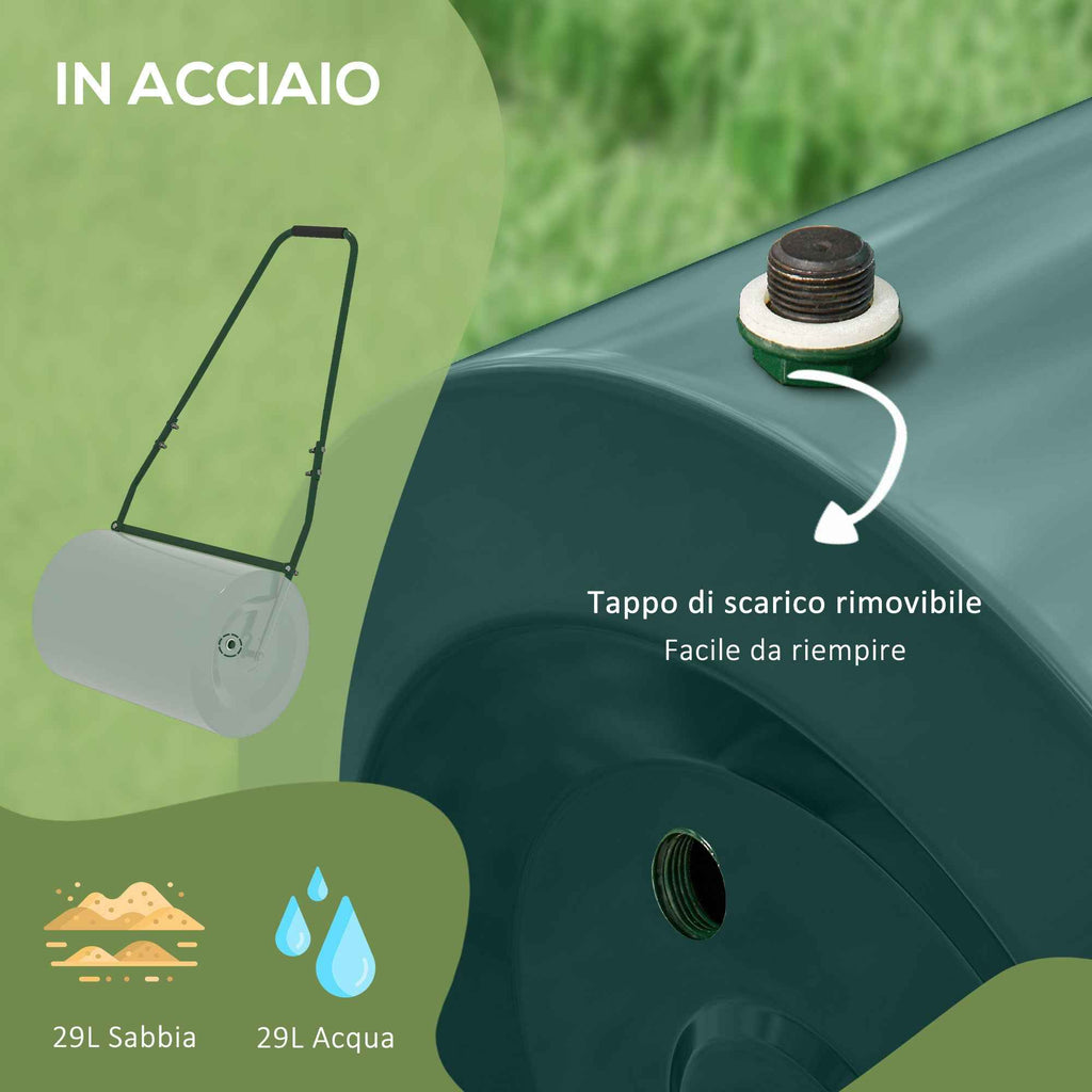 Outsunny 63L Lawn Roller with Scraper Blade, Metal, 123x58x40 cm, Dark Green