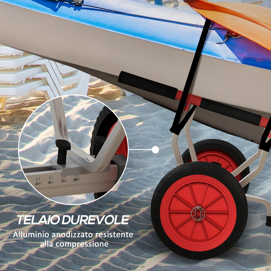 SPORTNOW Trolley for Kayaks and SUPs with Adjustable Width in Aluminium, Wheels Ø25 cm, Max 100 kg, Black