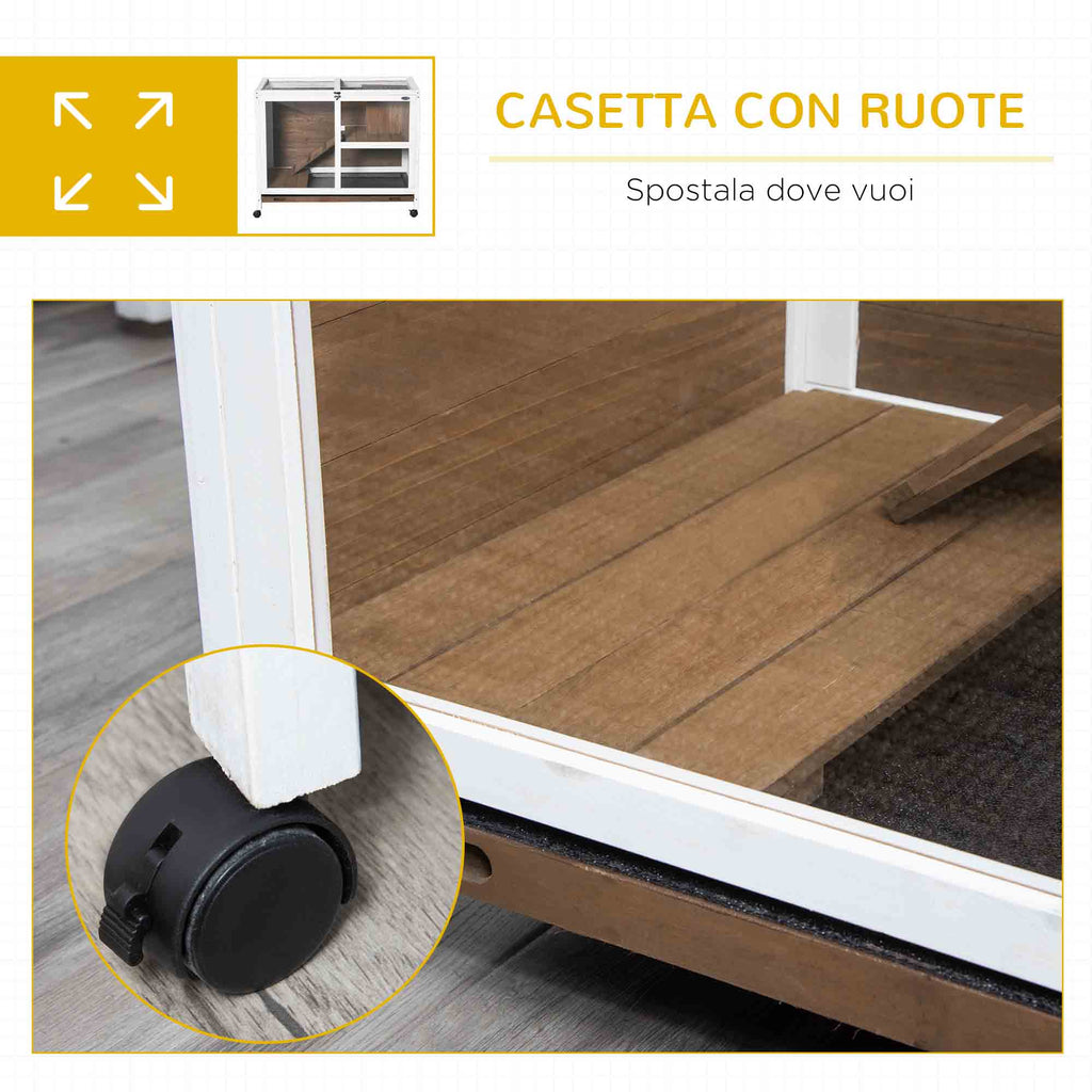 2-Level Rabbit Hutch with House, Ramp and Removable Tray, Fir Wood, 91.5x53. 3x73 cm, Brown