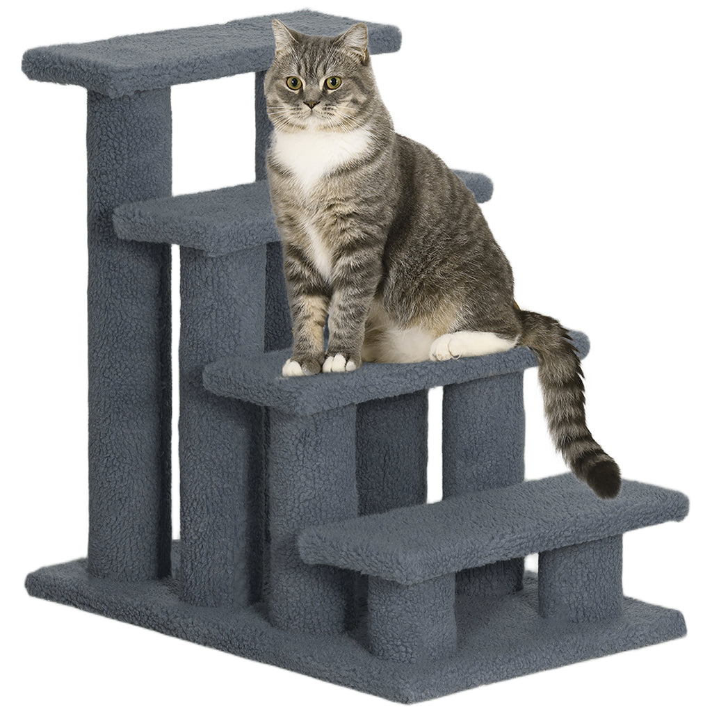 4-Step Ladder for Dogs and Cats with Plush Cover, 61x41x60 cm, Gray