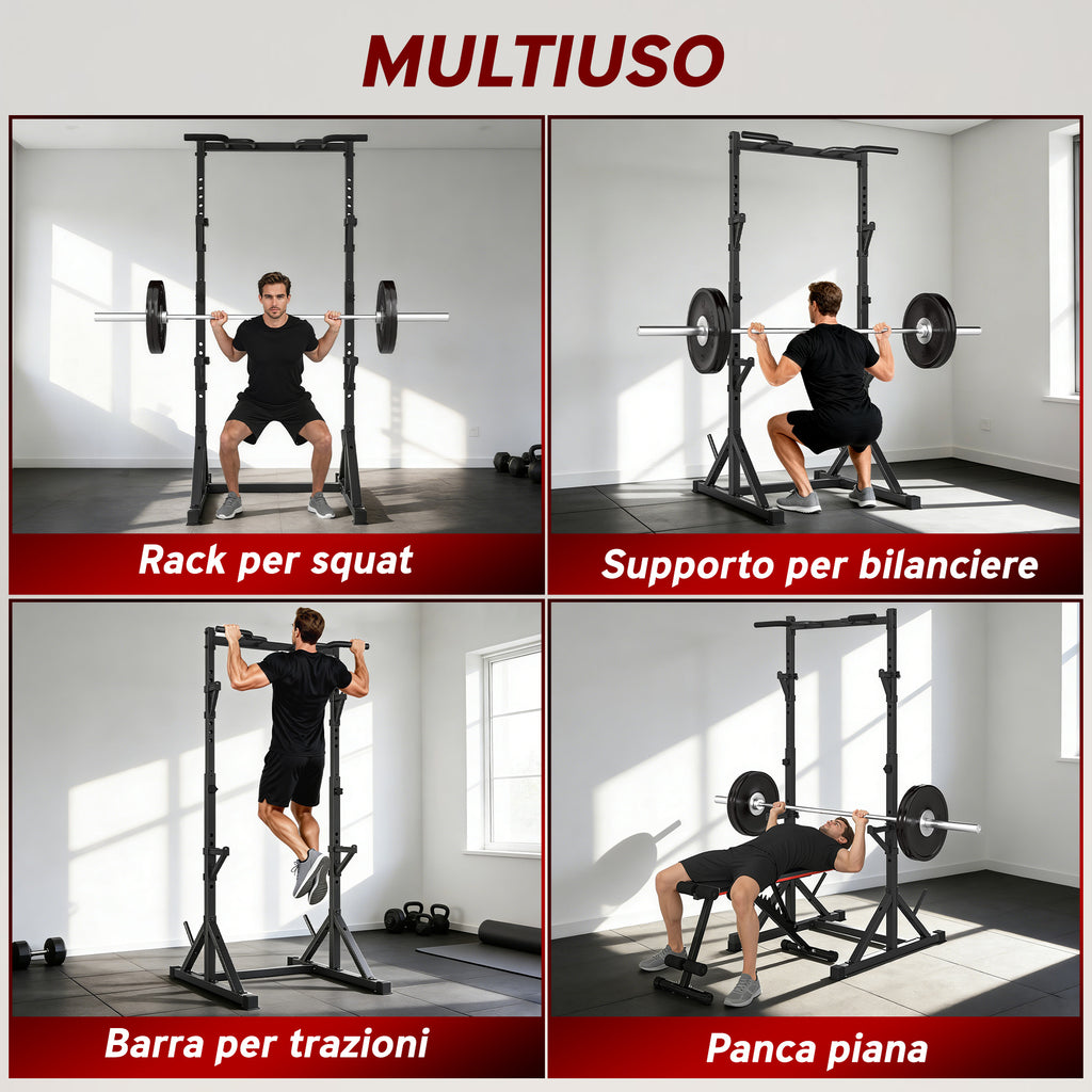 Multifunctional Height-Adjustable Squat Rack and Barbell Rack, Black