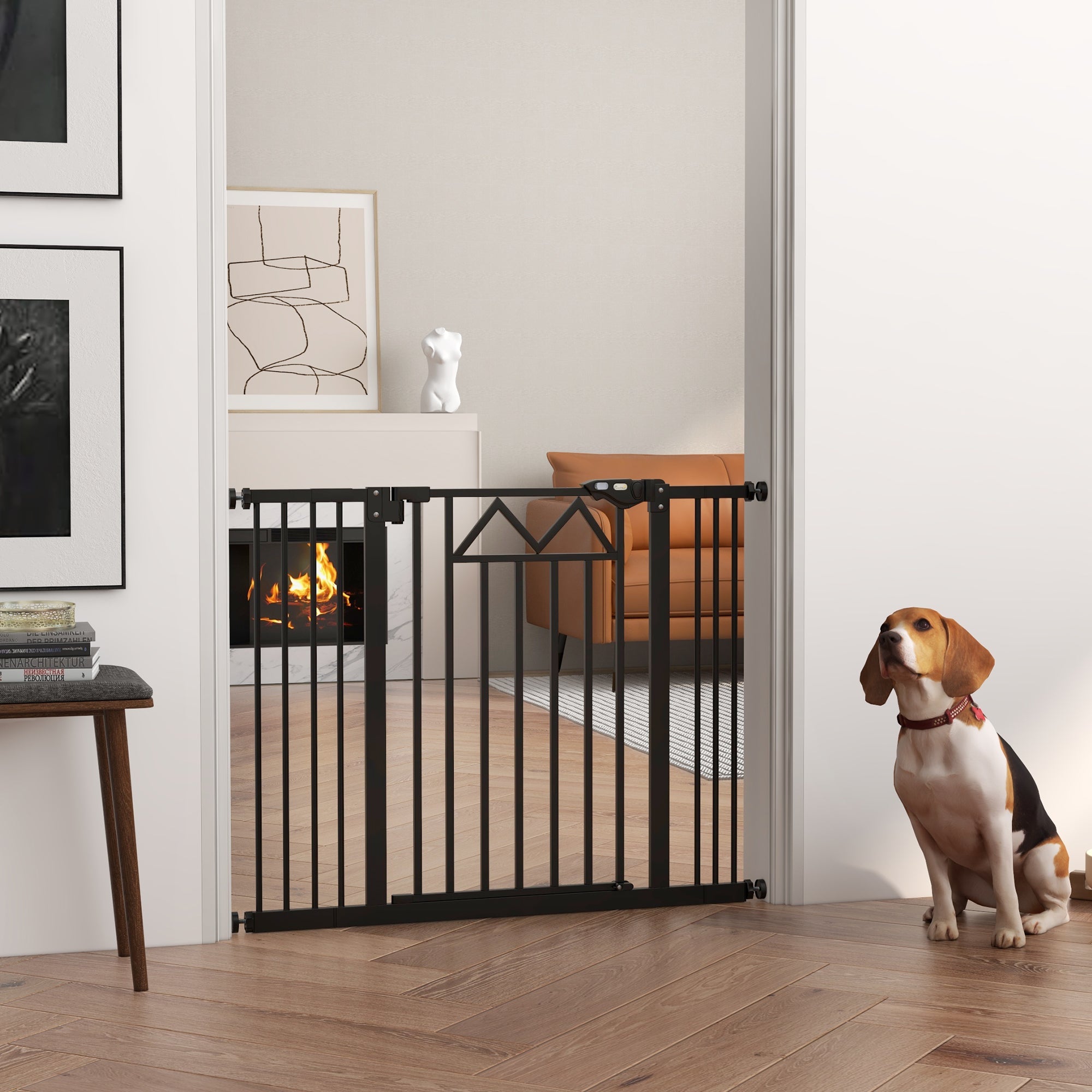 Dog Gate with 4 Adjustable Screws and Adhesive Tape, Metal and Plastic, 74-100x76 cm, Black