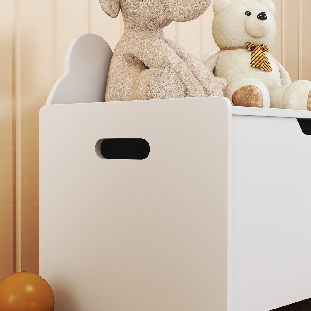 Bear-Shaped Wooden Toy Storage Chest with 20kg Capacity, 60x38x48cm, White