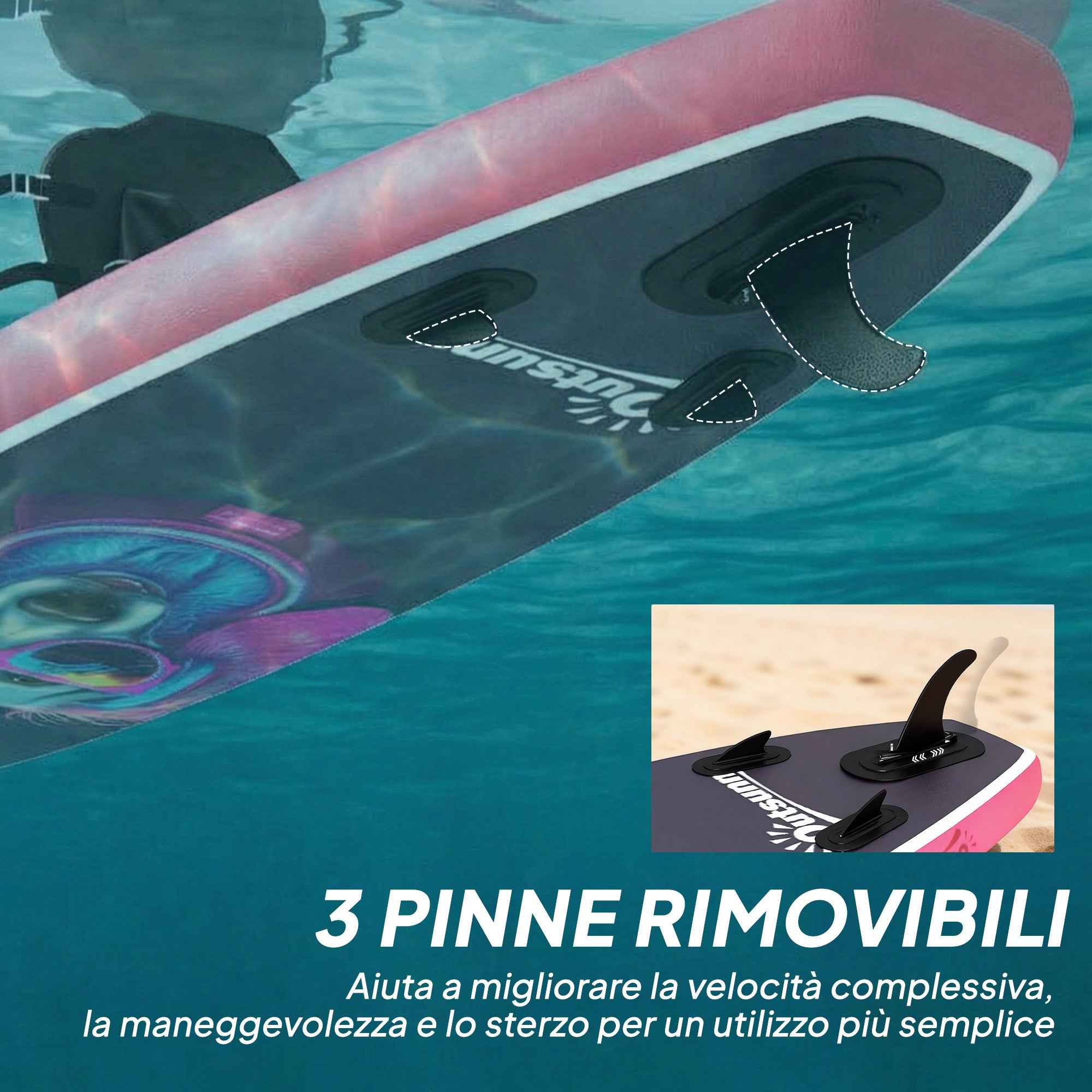 Outsunny Inflatable SUP with Seat, Paddle and Accessories, in Plastic and EVA, 335x82x15 cm, Blue and Pink