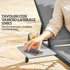 Outsunny Set of 2 Sun Loungers Adjustable in 5 Positions with Side Table and 2 Wheels, in Metal and Polyester, Grey