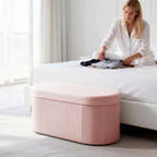 HOMCOM Foldable Storage Ottoman with 72L Capacity and Velvet Lining, 76x38x35 cm, Pink
