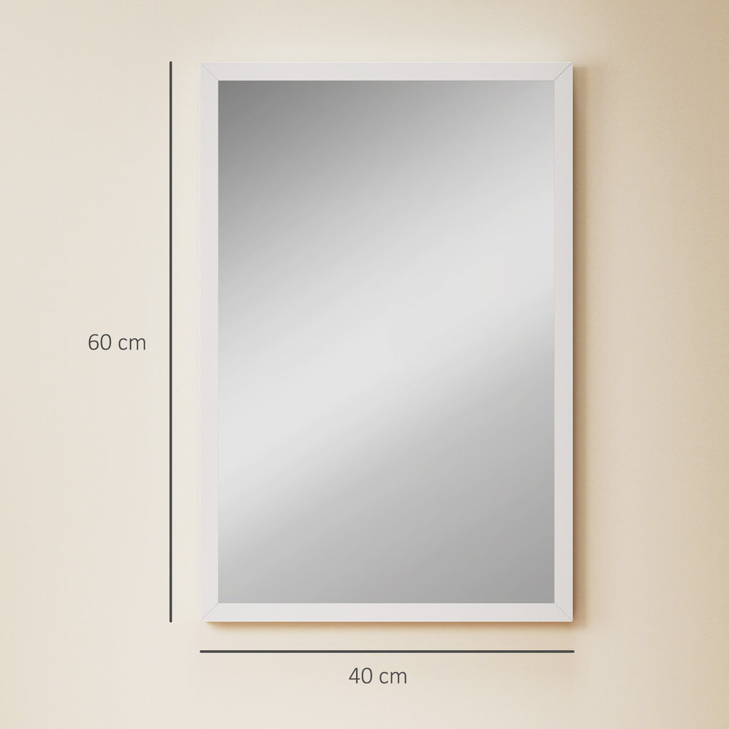 HOMCOM Rectangular Wall Mirror with Hooks, Glass and MDF Wall Mirror, 40x60 cm, White