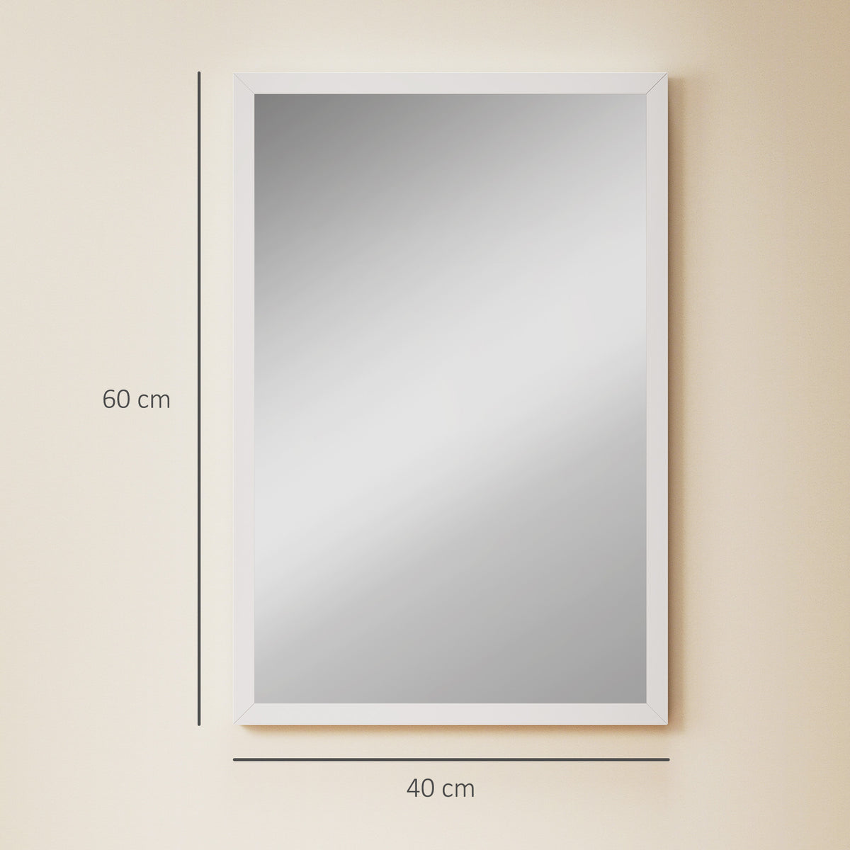 HOMCOM Rectangular Wall Mirror with Hooks, Glass and MDF Wall Mirror, 40x60 cm, White