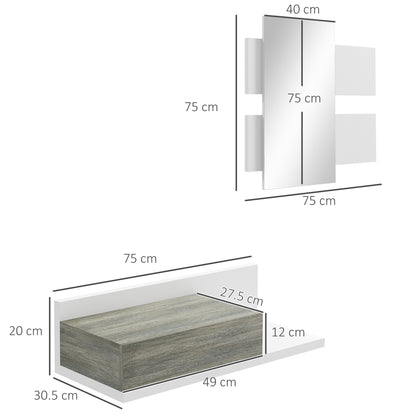 Hallway Cabinet with Wall Mirror 75x3.5x75 cm and Drawer 75x30.5x20 cm, Grey and White