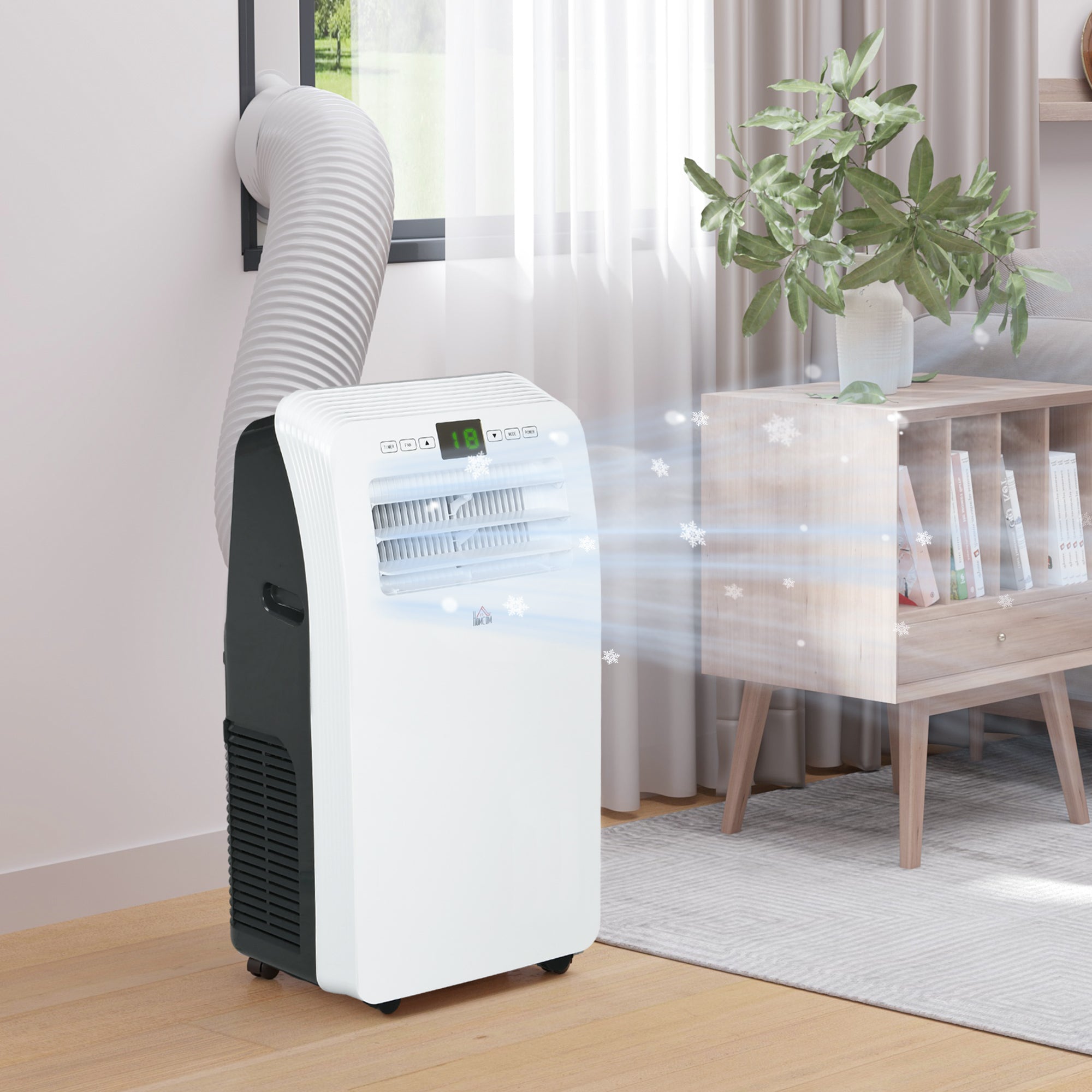 Portable Air Conditioner with Timer, 3 Modes and 3 Speeds, in ABS Plastic, 44.3x34x81.5 cm, White - Borgè