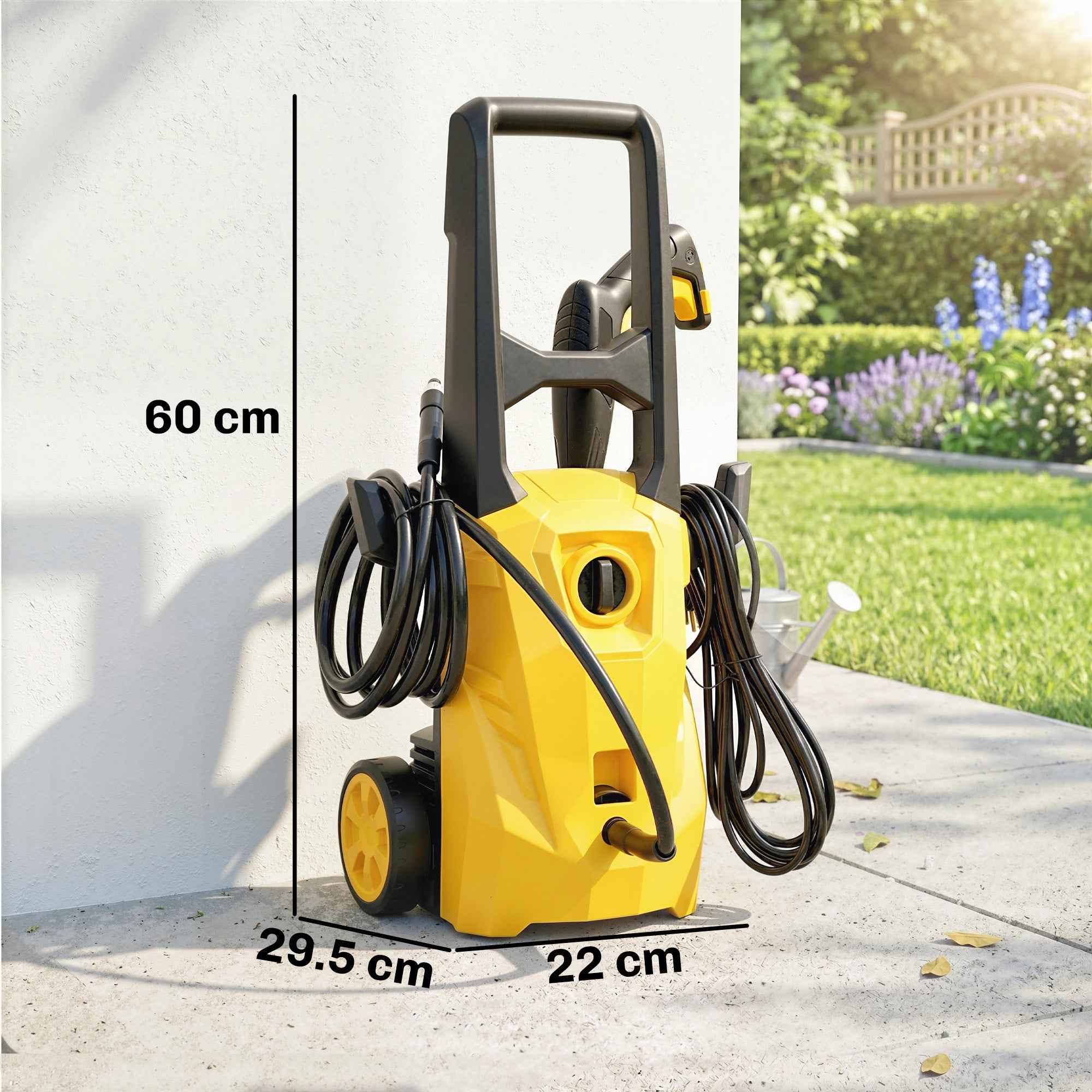 Outsunny 1600W Portable Electric Pressure Washer with Adjustable Nozzle and Wheels, Yellow