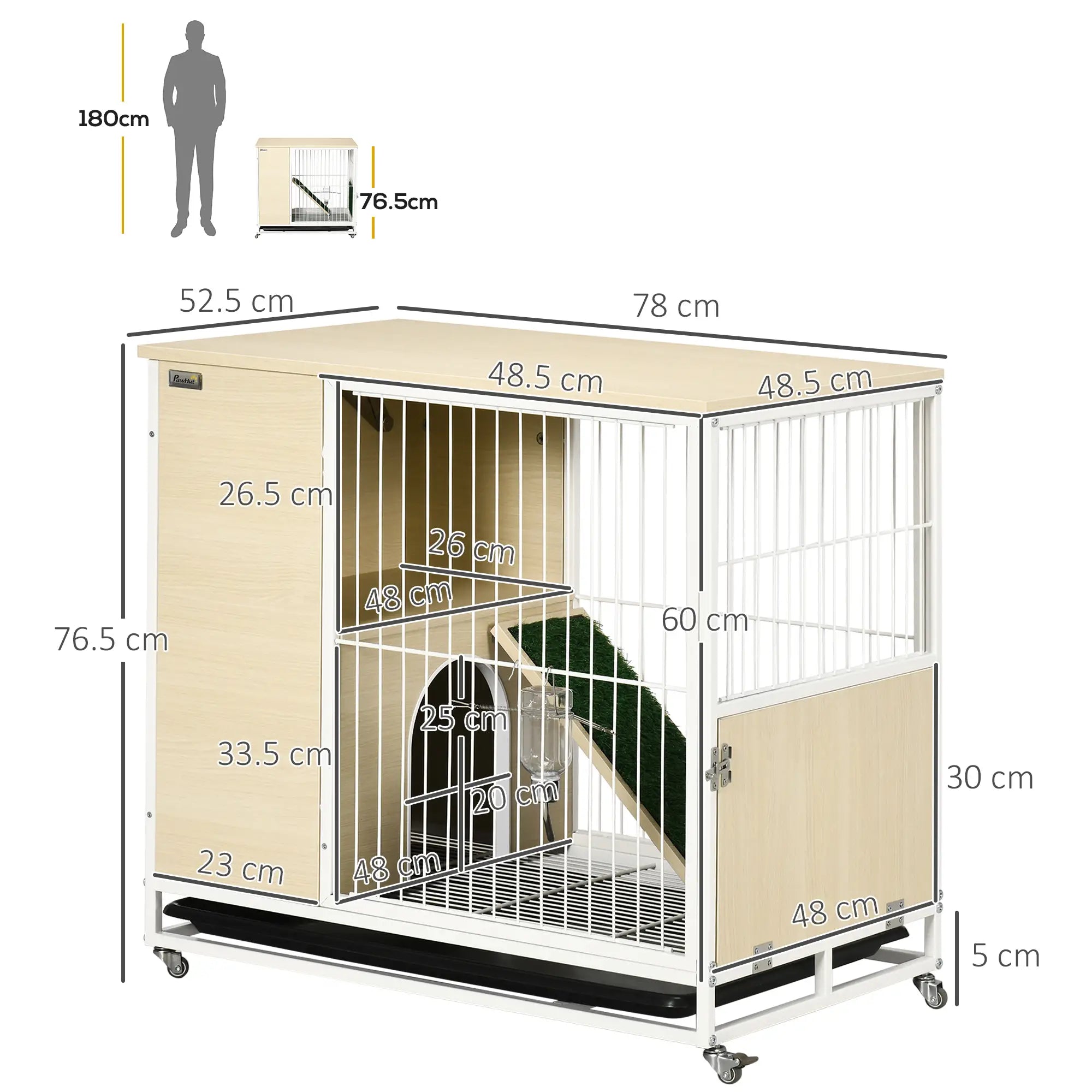 Rabbit Cage with Water Tank and Removable Tray, Chipboard, Steel and PVC, 78x52.5x76.5 cm - Borge' Group Limited