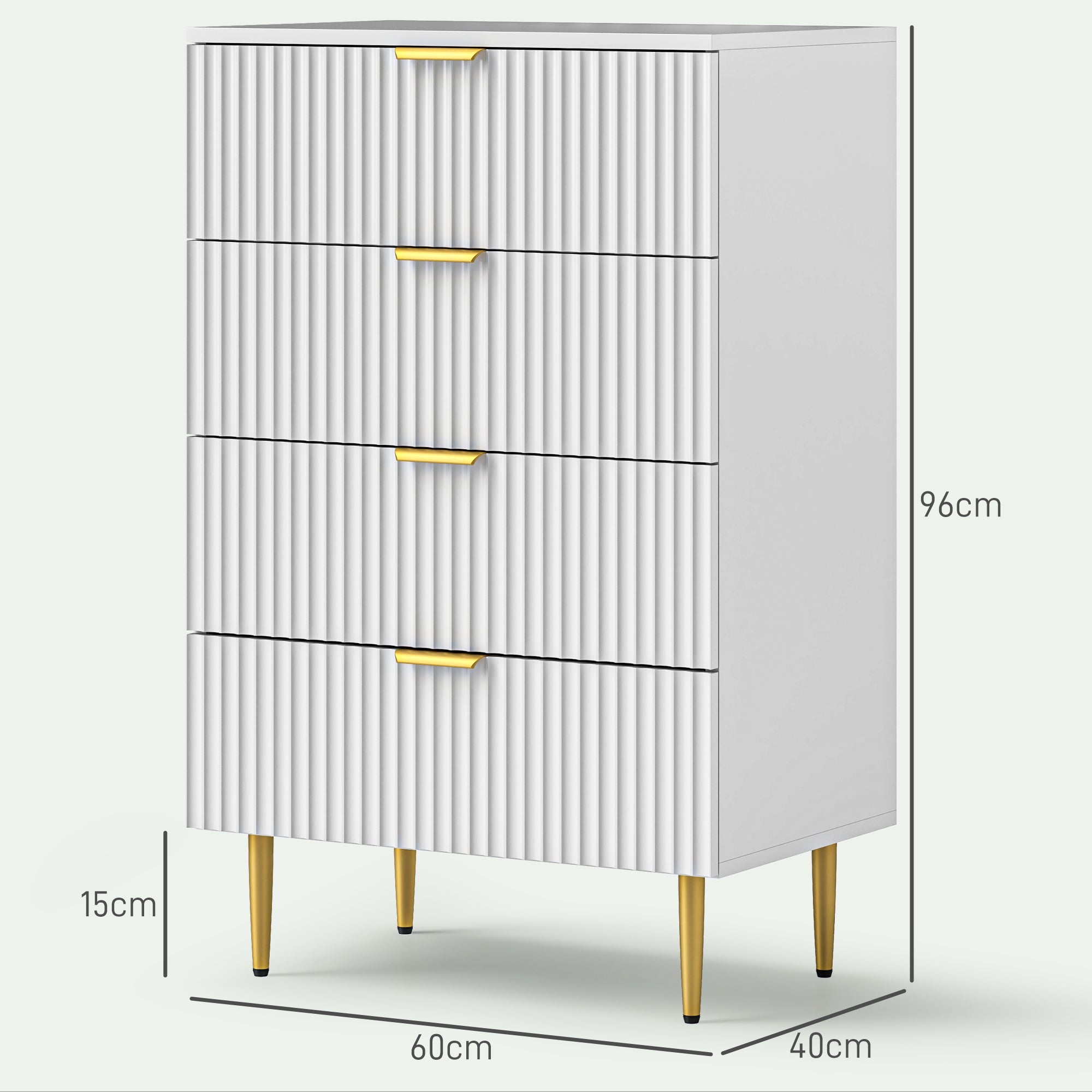 Modern Chest of 4 Drawers with Golden Handles, 60x40x96 cm, White