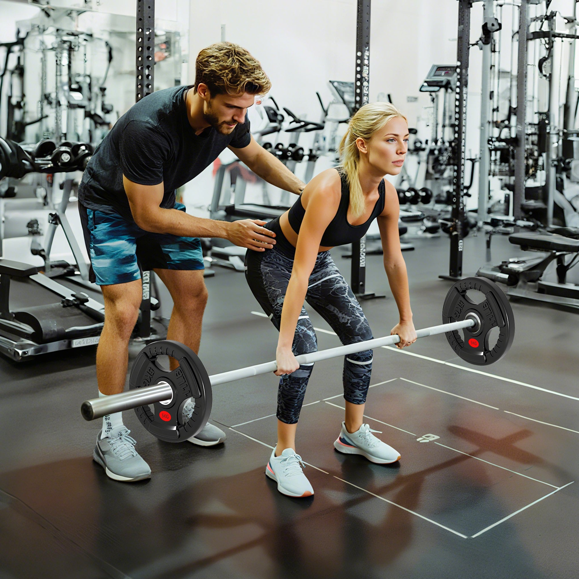 SPORTNOW 2x5 kg Weight Plate Set with 5 cm Hole and 3 Handles, Steel with Plastic Coating, Black