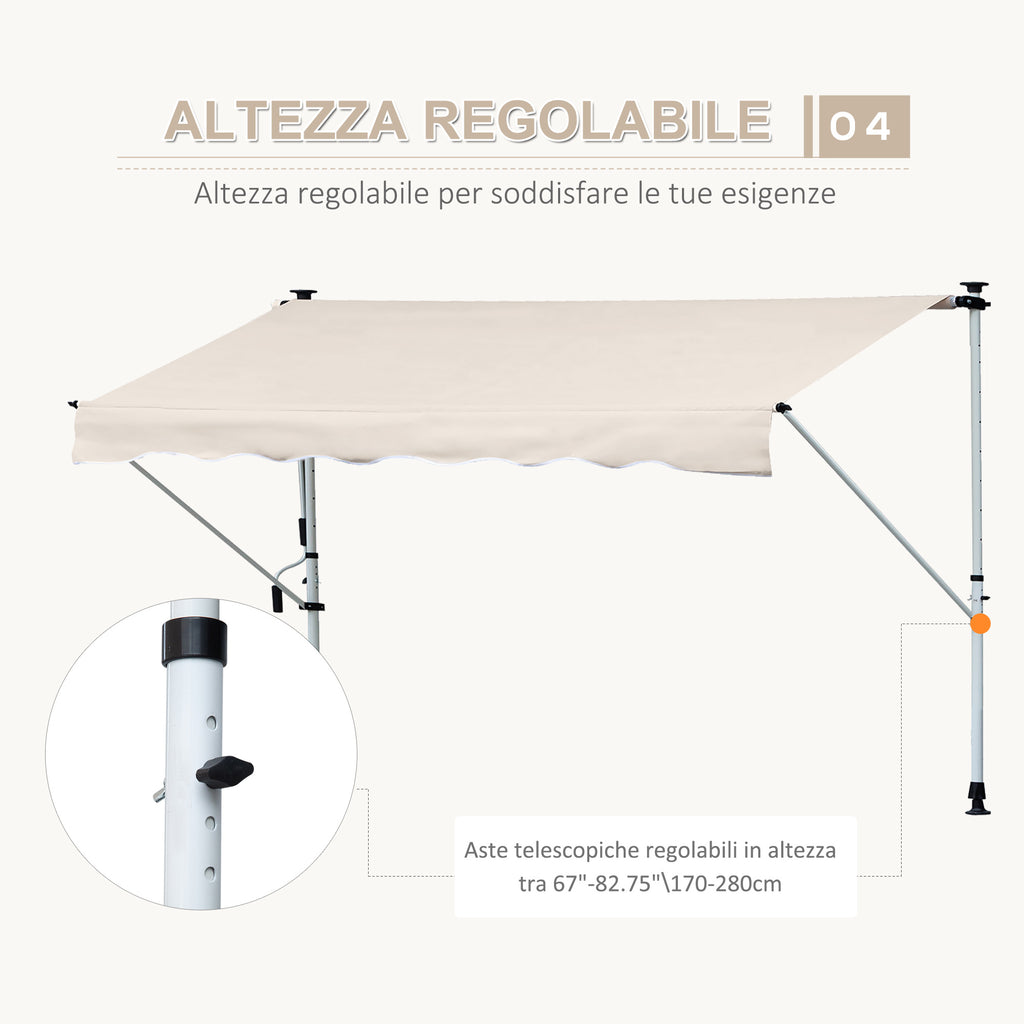 Outsunny 4x1.2m Arm Awning with Crank and Telescopic Structure, Khaki