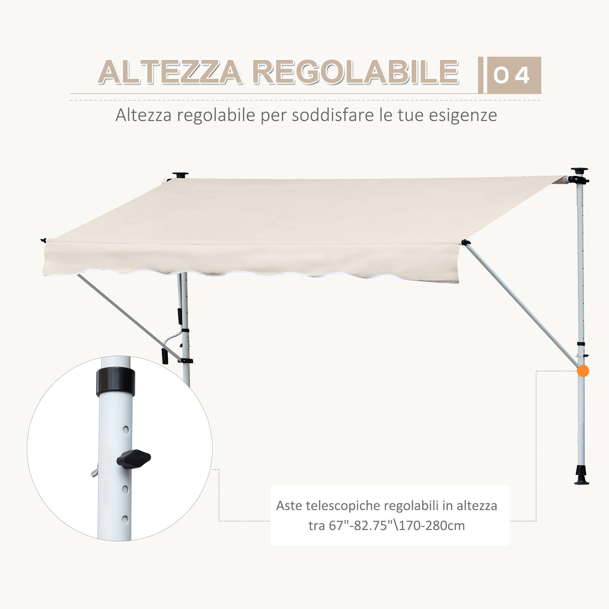 Outsunny 4x1.2m Arm Awning with Crank and Telescopic Structure, Khaki
