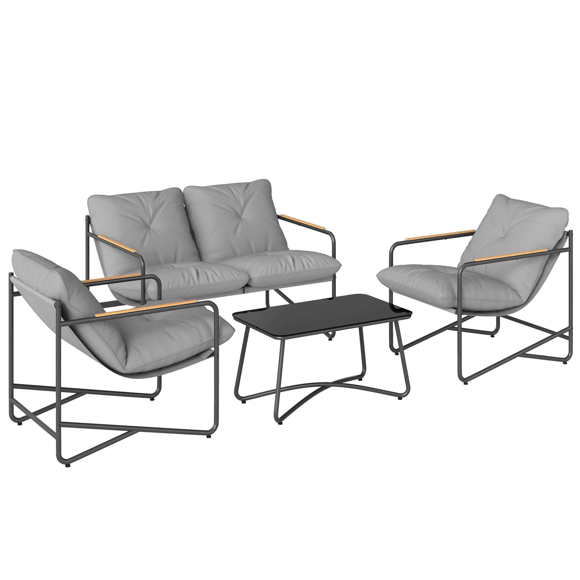 Outsunny 4-Seater Garden Lounge Set with 2-Seater Sofa and 2 Armchairs with Cushions, Light Grey
