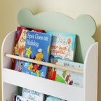 Children's Bookcase with 3 Shelves in the Shape of a Bear with Front Barriers, 55x15x110 cm, Green