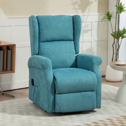 HOMCOM 135° reclining lift chair with footrest and remote control, in blue fabric, 74x94x111 cm