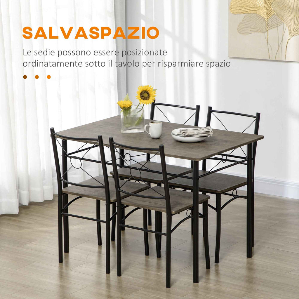 HOMCOM Dining Table with 4 Chairs, 5-Piece Set in MDF and Metal for Dining Room, Kitchen, Living Room and Bar