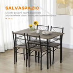 HOMCOM Dining Table with 4 Chairs, 5-Piece Set in MDF and Metal for Dining Room, Kitchen, Living Room and Bar