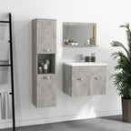Kleankin 4 Piece Bathroom Furniture Set with 60cm Sink, Cabinet, Bathroom Column and Wooden Mirror, Grey - Borgè