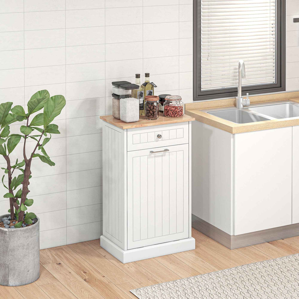 HOMCOM Kitchen Sideboard, Kitchen Cabinet with 38-Liter Trash Can Stand, Drawer, White