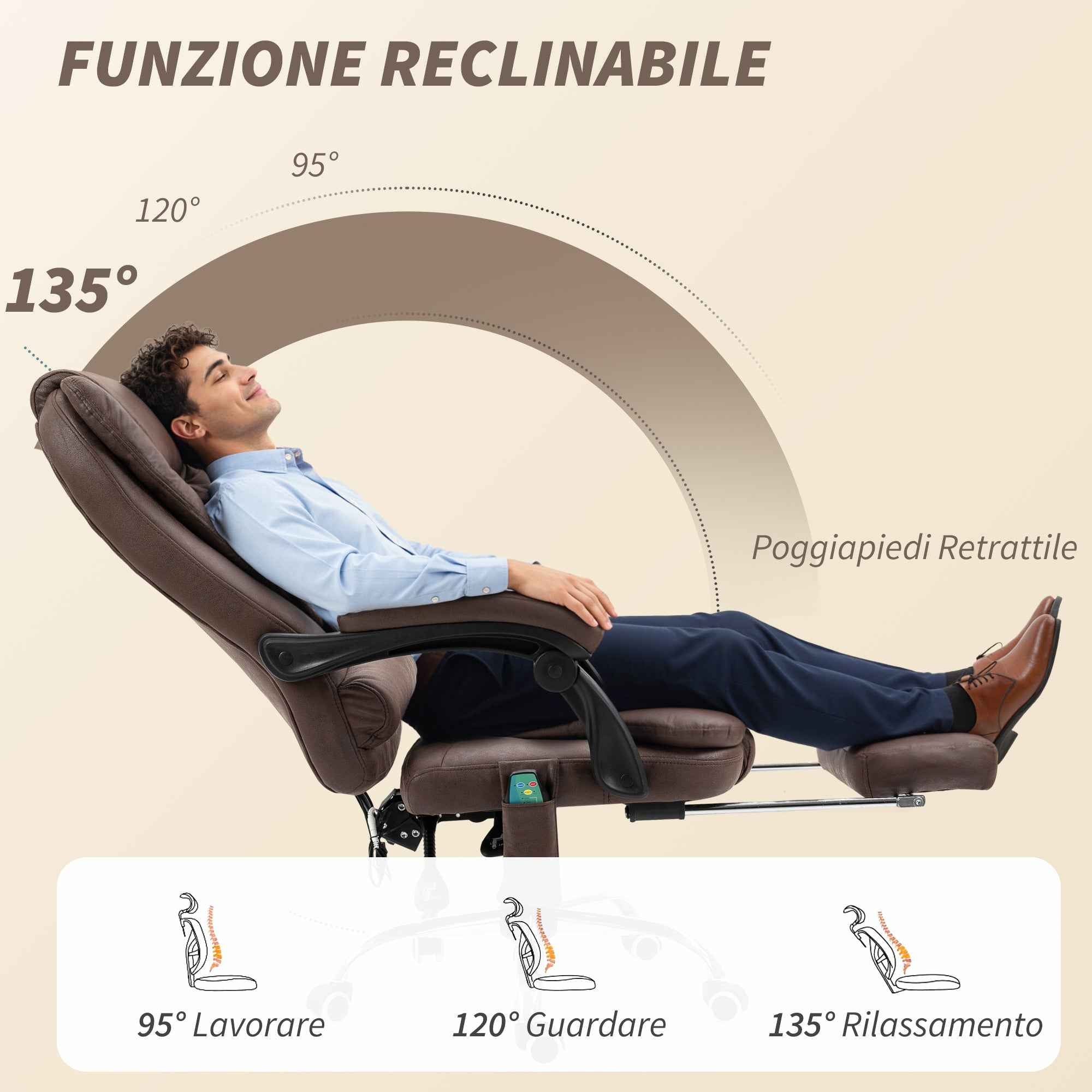 Vinsetto Office Chair with Remote Control and 6 Massage Points, Microfiber, 65x70x111-119 cm, Brown