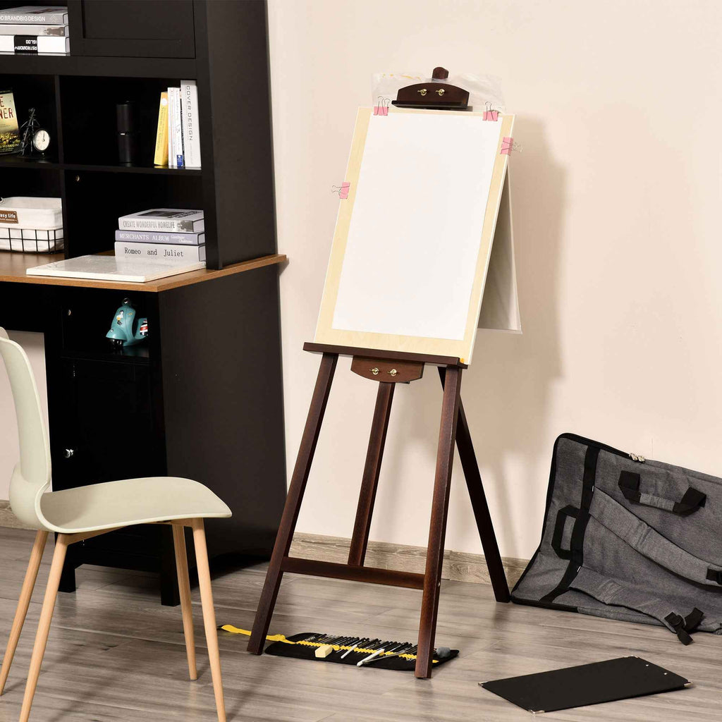 HOMCOM Painting Easel, 135cm Tripod Easel for Canvas Painting, Adjustable Pine Wood Easel, Portable and Foldable with Brush for Studio, Artists and Painters, Coffee