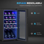 Wine Cooler Refrigerator for 15 Bottles, 44L Capacity, with Temperature Control and Adjustable Shelves, Black