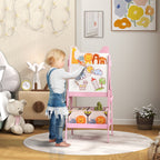 Art Easel for Children Ages 3-8 with Double-Sided Board and 2 Storage Baskets, Wooden, 53.5x49x113 cm, Pink