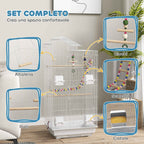 PawHut Bird Cage, Aviary with Handle and Doors, Cage with Swing, Bowls and Toys, 46x36x100 cm, White