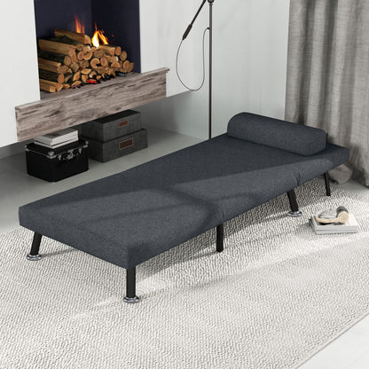 Armchair 3 in 1 Sofa Bed with Adjustable Backrest and Cushion, in Linen Effect Fabric and Steel, Dark Grey