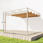 Outsunny 3x3m Lean-to Pergola with Retractable Sliding UV30+ Roof and Drainage Holes, Beige