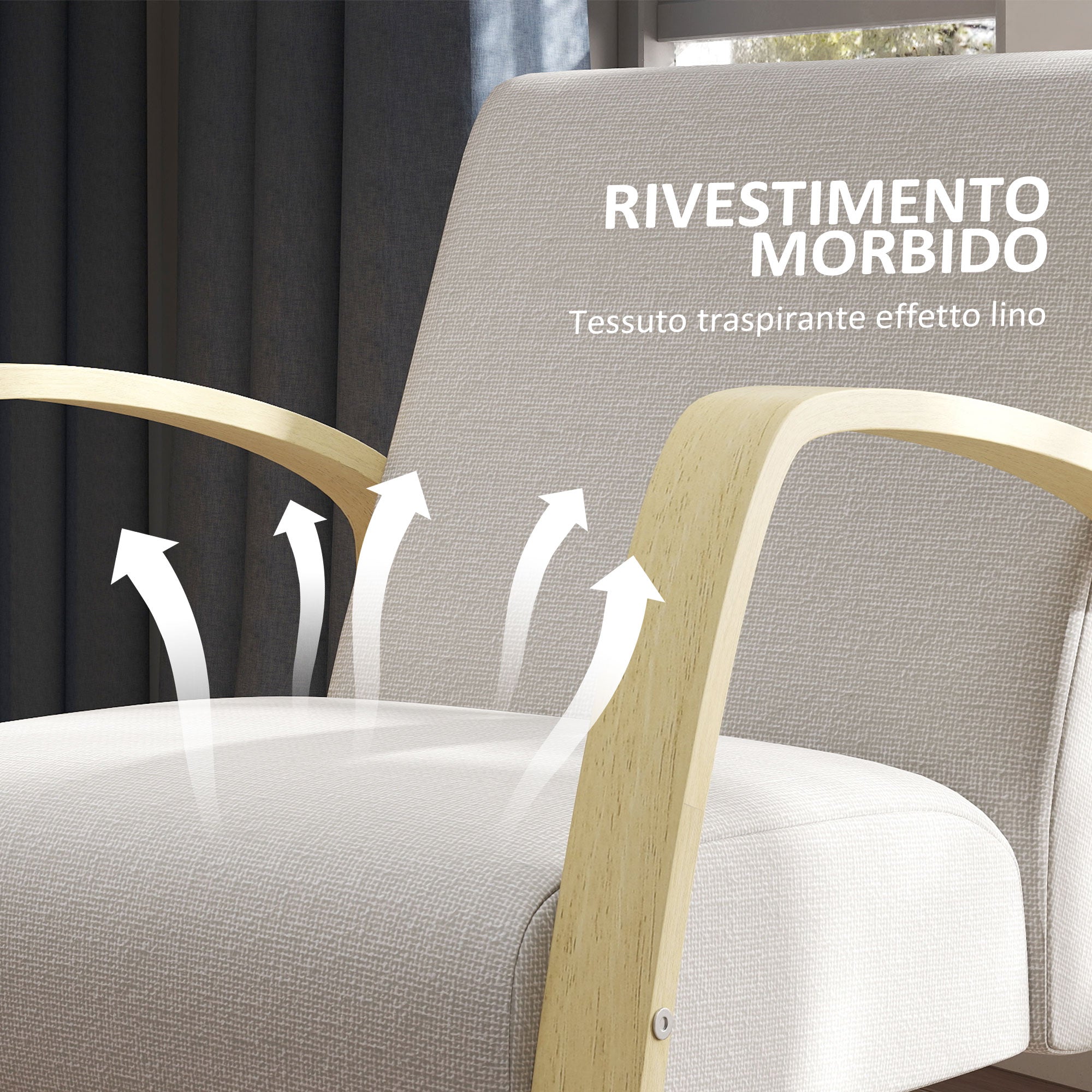 Modern Scandinavian Style Upholstered Fabric and Birch Wood Armchair, Grey