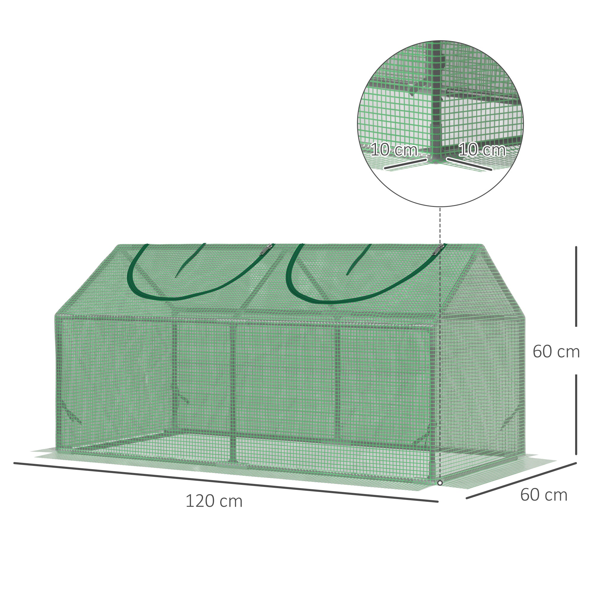 Garden Greenhouse with PE Cover, Stakes and Extended Edges, 120x60x60cm, Green