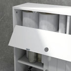 kleankin Narrow Bathroom Cabinet with Wheels, Sliding Doors, Adjustable Shelves and 2 Toilet Paper Holders, White