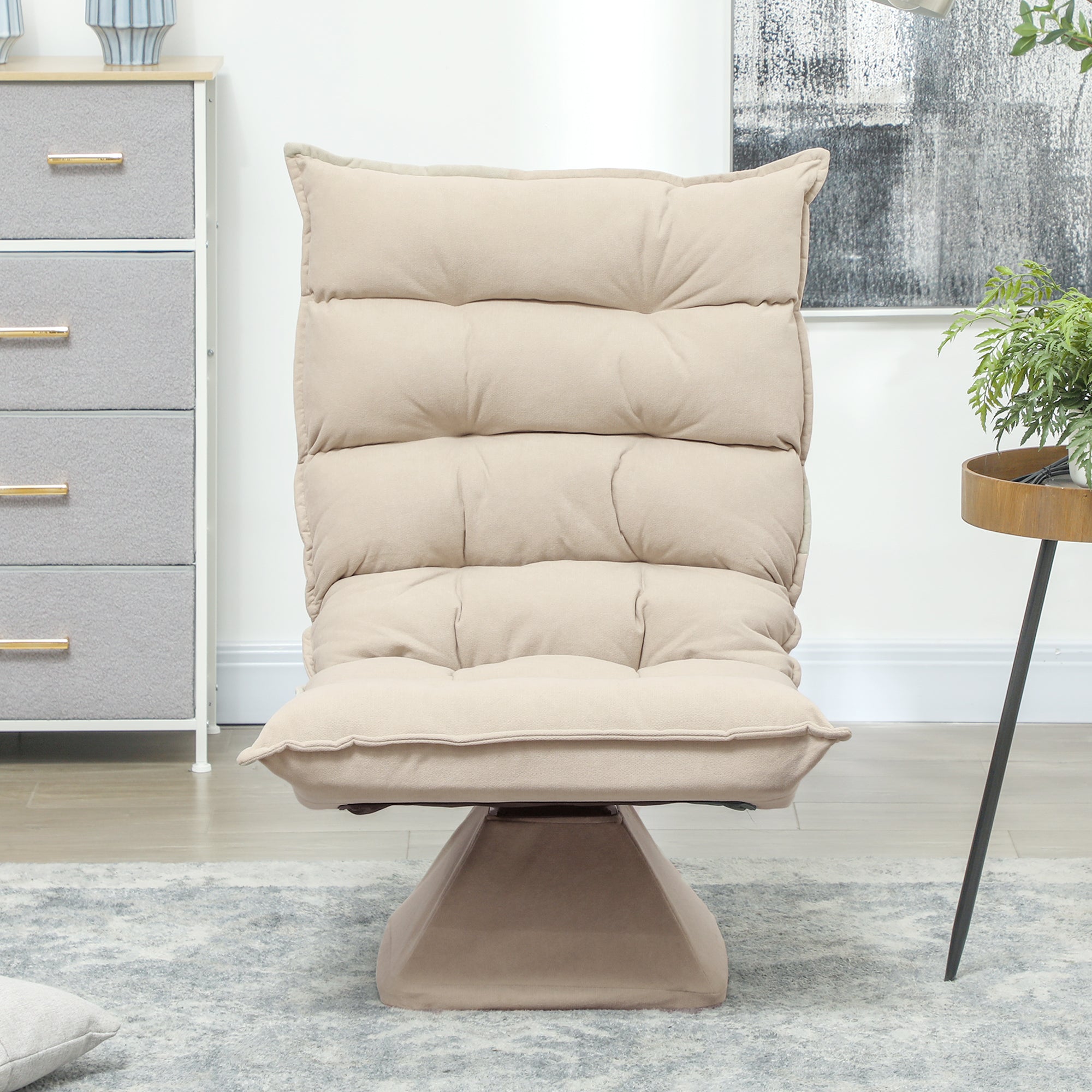 HOMCOM 360° Swivel Relaxing Chair with 5-Position Adjustable Backrest in Linen-Effect Fabric, Beige