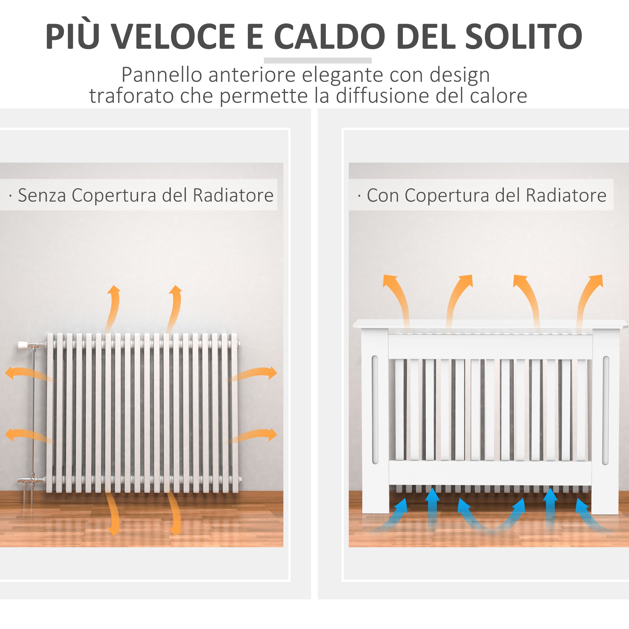 Slatted MDF Radiator Cover for Home and Office, 112x19x81 cm, White