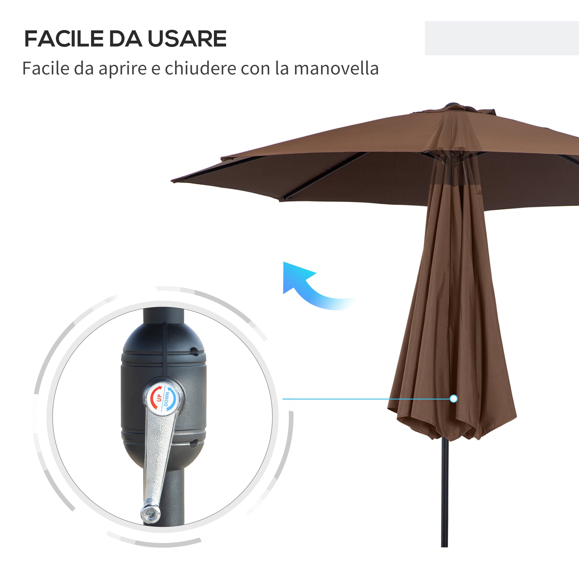 Outsunny 3x2.5 m Tilting Garden Umbrella with Removable Pole, Metal and Polyester, Coffee