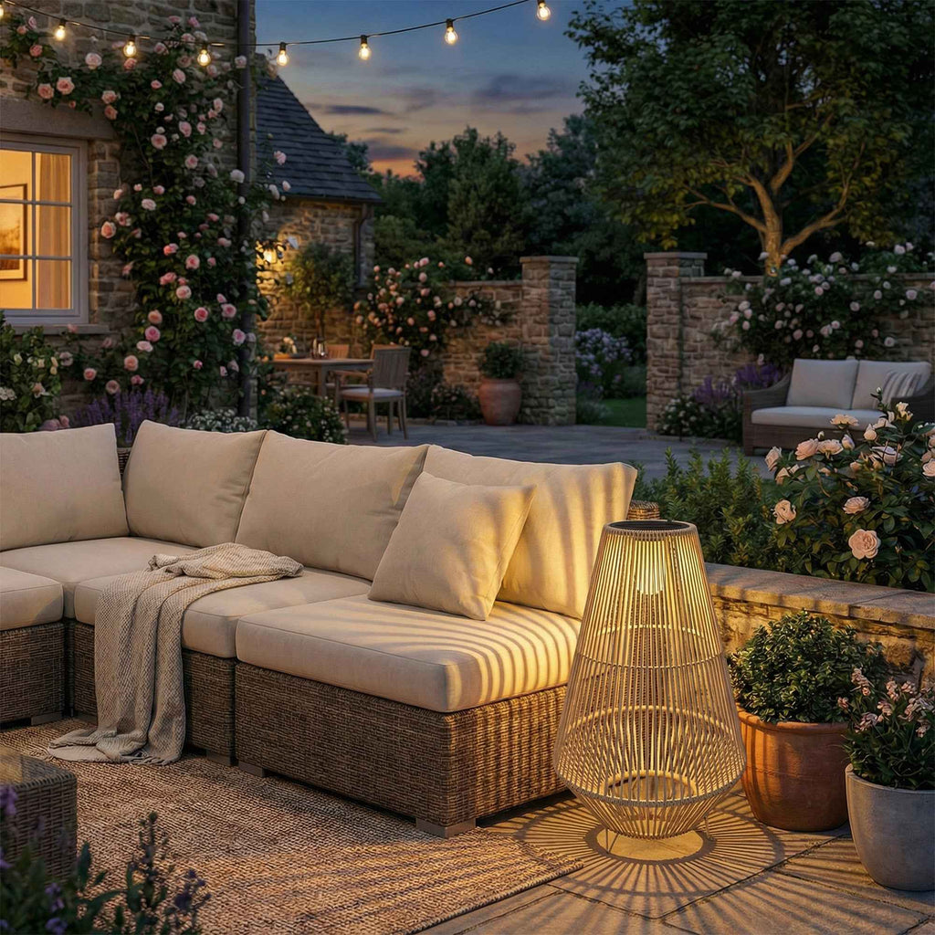 Outsunny Waterproof Solar Lamp with Automatic Switching, in Rattan and Steel, 35x35x55 cm, Yellow