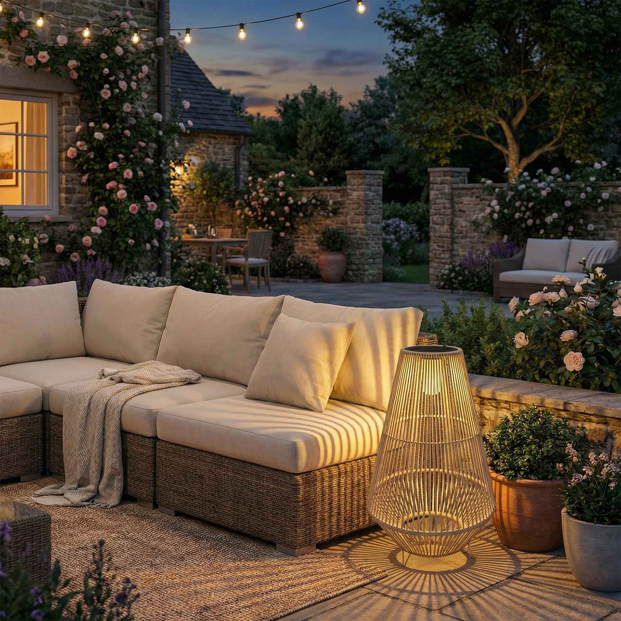 Outsunny Waterproof Solar Lamp with Automatic Switching, in Rattan and Steel, 35x35x55 cm, Yellow