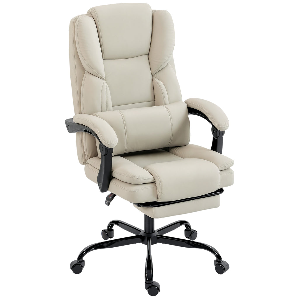 HOMCOM Reclining Faux Leather Office Chair with Footrest and Wheels, 65x67x111-119 cm, Beige