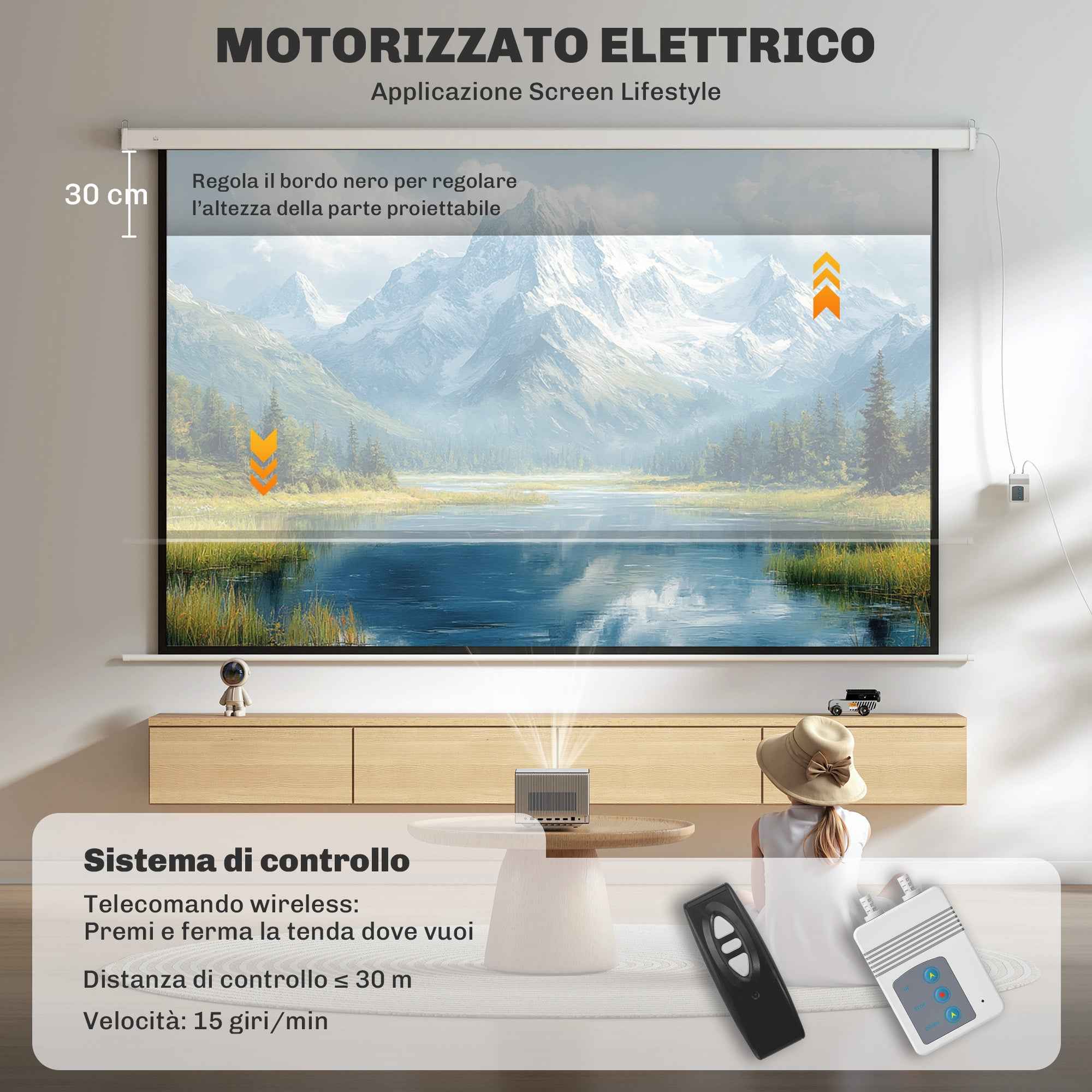 HOMCOM 120-Inch Projector Screen with Remote Control, PVC and Metal, 293x8x193 cm, White