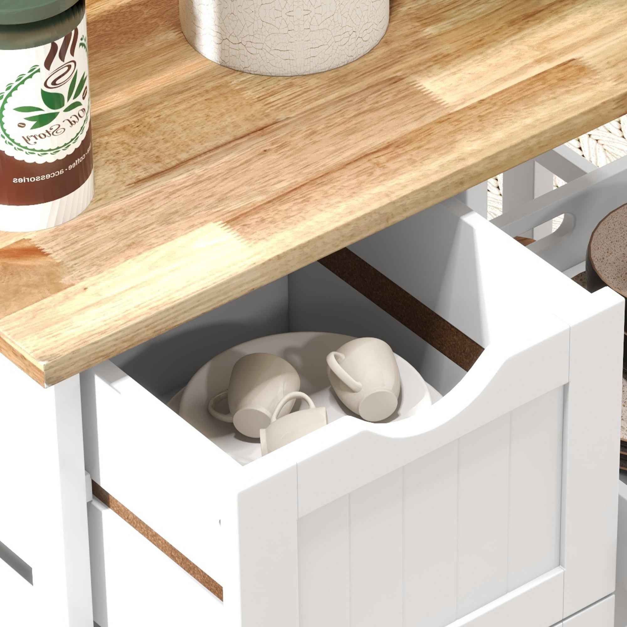 HOMCOM Wooden Kitchen Cart with 3 Drawers and 3 Open Shelves, 67x37x85.5 cm, White