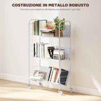 HOMCOM Modern 3-Tier Book Cart with Swivel Wheels for Books and Magazines, 69x26x108 cm, White