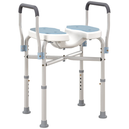 Shower Stool with Grooved Seat and Armrests, Adjustable Height and Non-Slip Feet, Blue