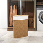 55L Corner Bamboo Laundry Hamper with Removable Bag and Removable Lid, 35x35x60 cm, Brown