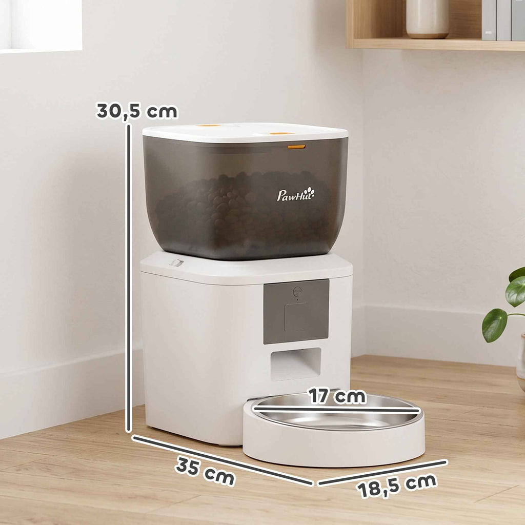 PawHut 4L Automatic Cat Food Dispenser, WiFi 2.4G, App Control with 10s Recording, Bowl, White