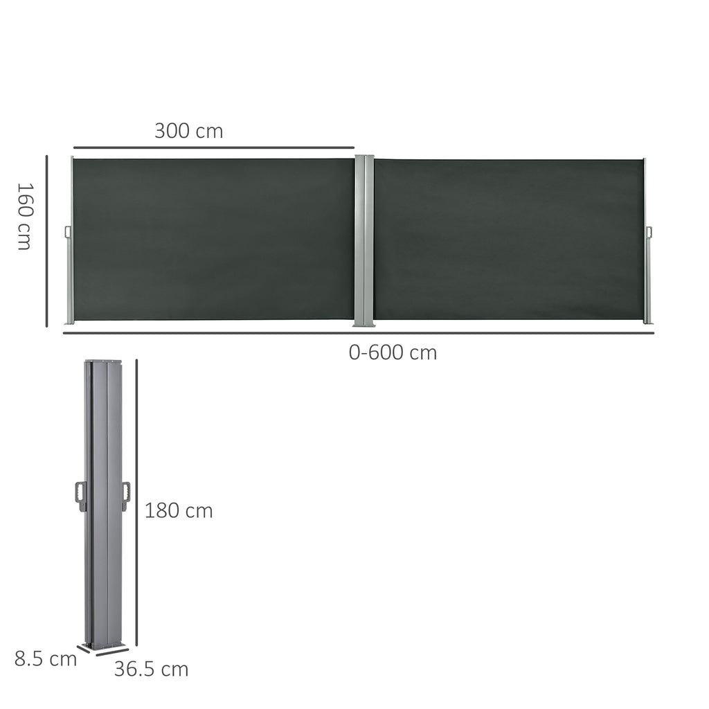Outsunny Adjustable UV-Resistant Garden Divider with Handle, Metal and 180g/m² Polyester, 600x180cm, Grey